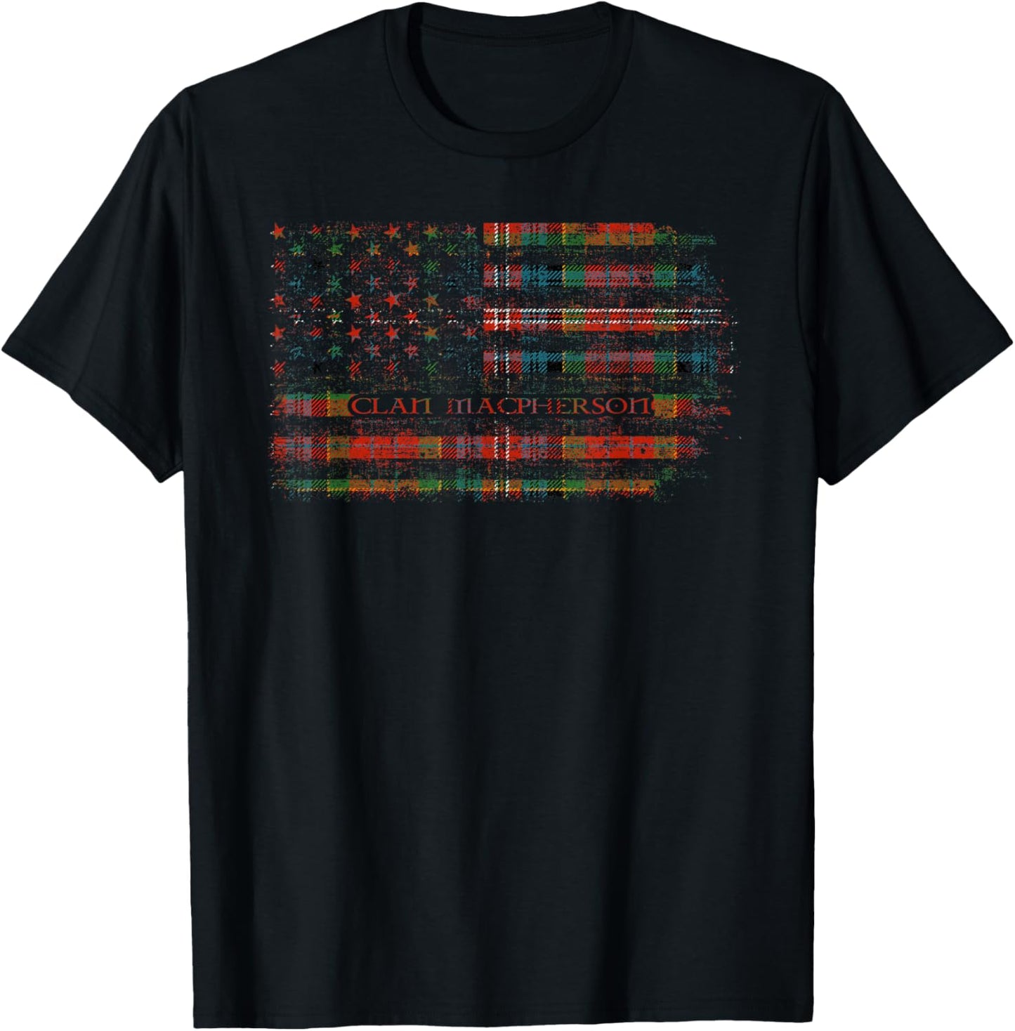 Clan MacPherson Scottish tartan US flag kilt Scotland T-Shirt - T-Shirt | Black