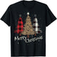 Merry Christmas Gift Three Xmas Trees Buffalo Plaid Woman T-Shirt - T-Shirt | Black