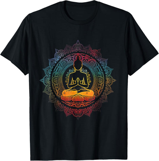 Zen Buddha Meditation Mandala Spiritual Buddhist Hindu T-Shirt - T-Shirt | Black