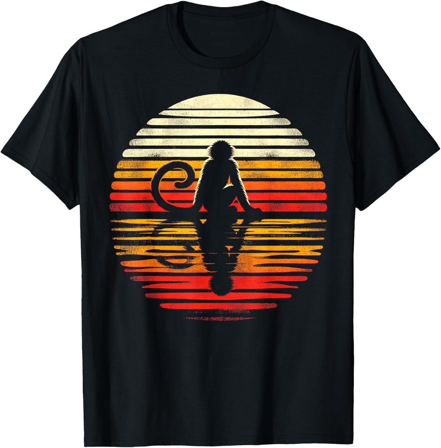 Spider Monkey Sunset Retro Style Safari Vintage 70s T-Shirt - T-Shirt | Black