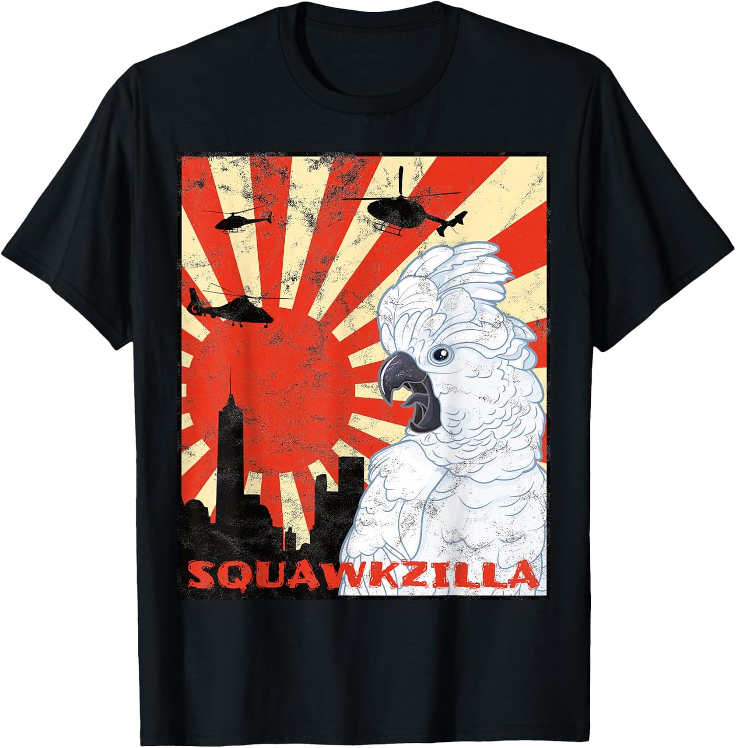 Squawk Zilla Umbrella Cockatoo Parrot Squawking T-Shirt - T-Shirt | Black