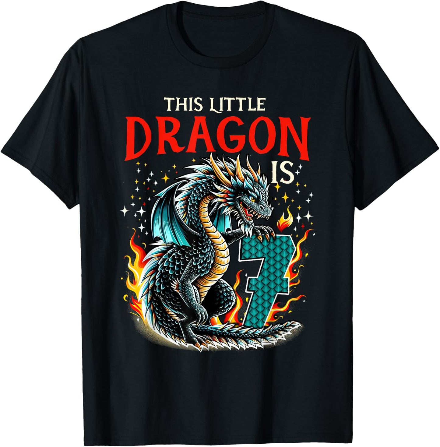 Turning 7 Year Old Birthday Boy Dragon 7th Bday Girl T-Shirt - T-Shirt | Black