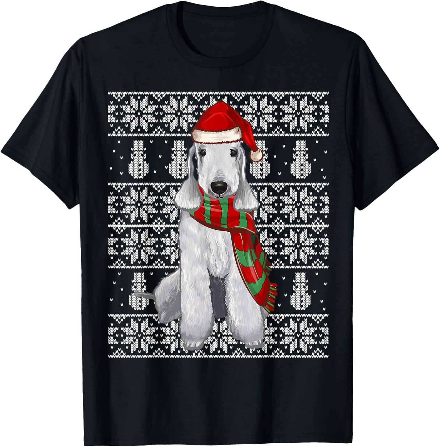 Santa Hat Xmas Bedlington Terrier Ugly Christmas T-Shirt - T-Shirt | Black