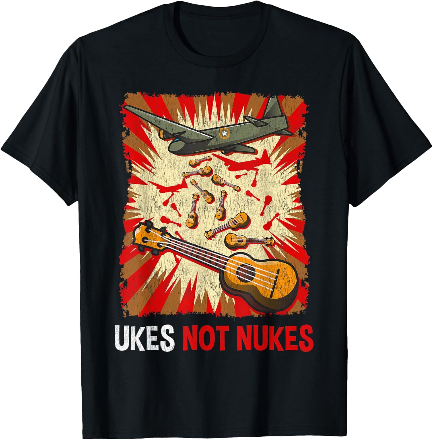 Ukes Not Nukes | Ukulele Guitar Music Musician Gift T-Shirt - T-Shirt | Black