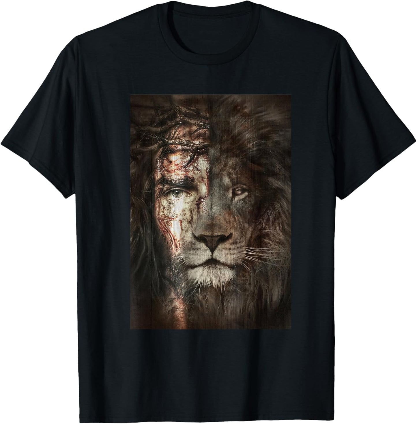 Jesus and lion Christian Gifts T-Shirt - T-Shirt | Black