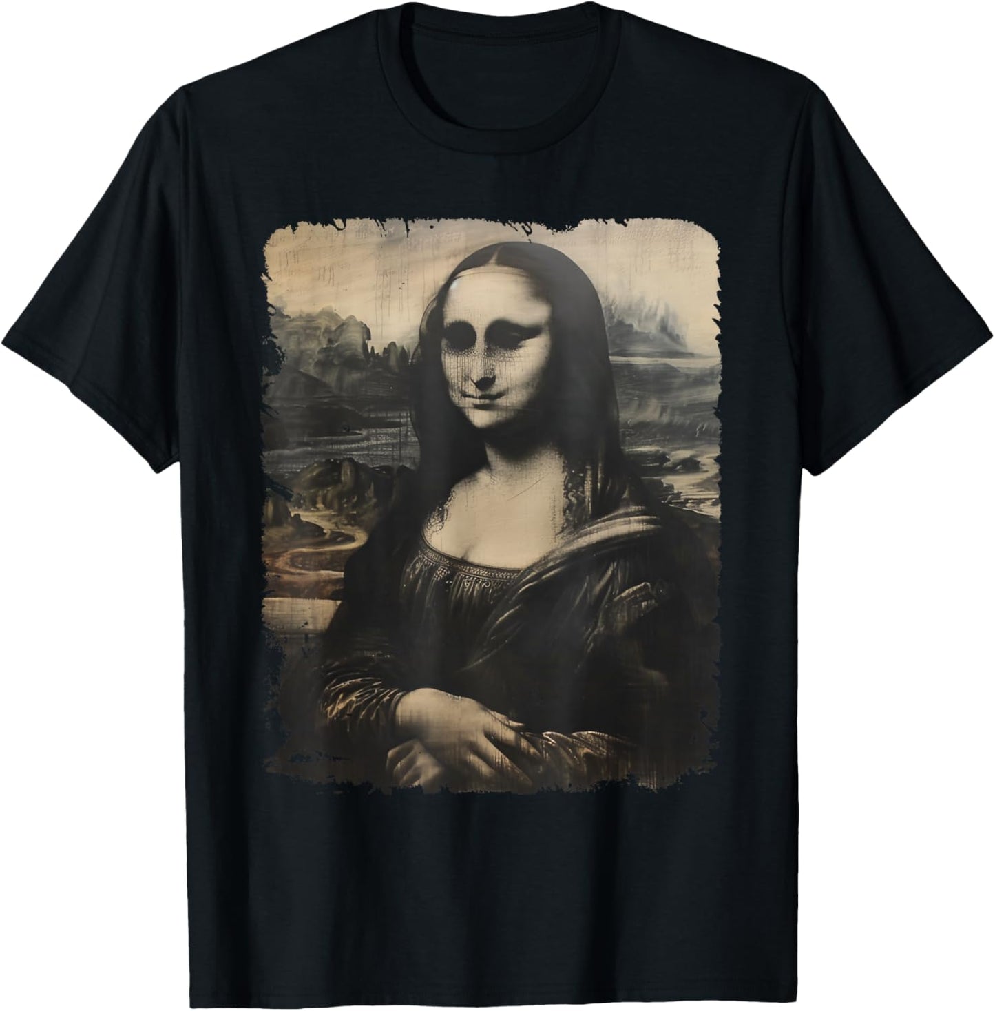 Scary Mona Lisa Creepy Halloween Portrait Men Women T-Shirt - T-Shirt | Black