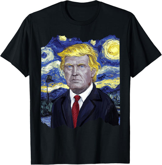 Donald Trump President Van Gogh Art Painting Star Sky Night T-Shirt - T-Shirt | Black
