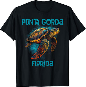 Punta Gorda Florida FL Retro Vintage Beach Sea Turtle T-Shirt - T-Shirt | Black