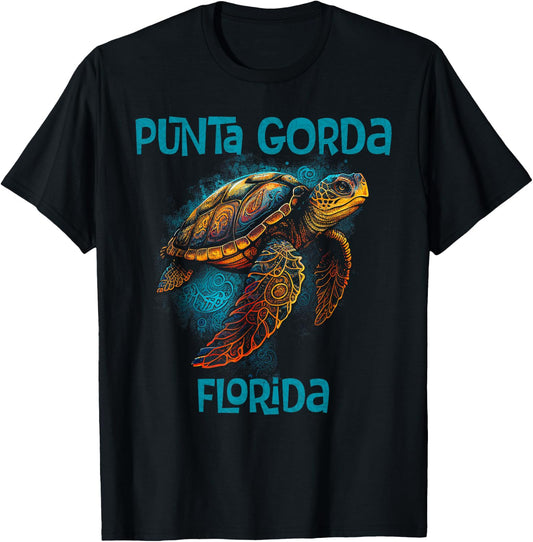 Punta Gorda Florida FL Retro Vintage Beach Sea Turtle T-Shirt - T-Shirt | Black