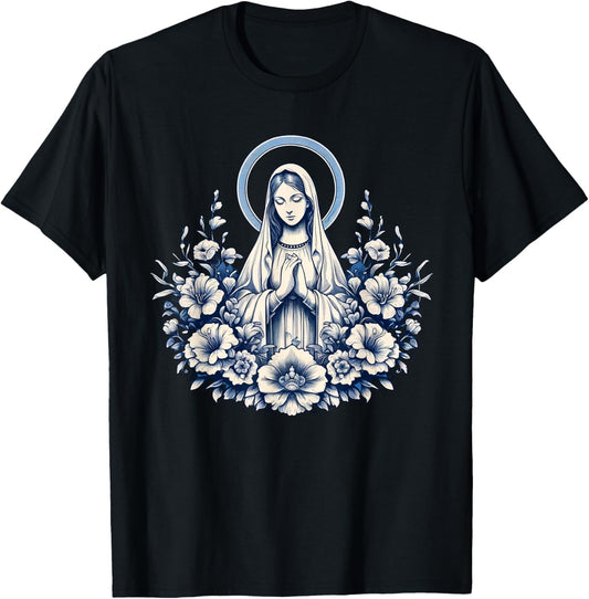 Our Lady of Lourdes Powerful Symbol Mother Mary Saint Mary T-Shirt - T-Shirt | Black