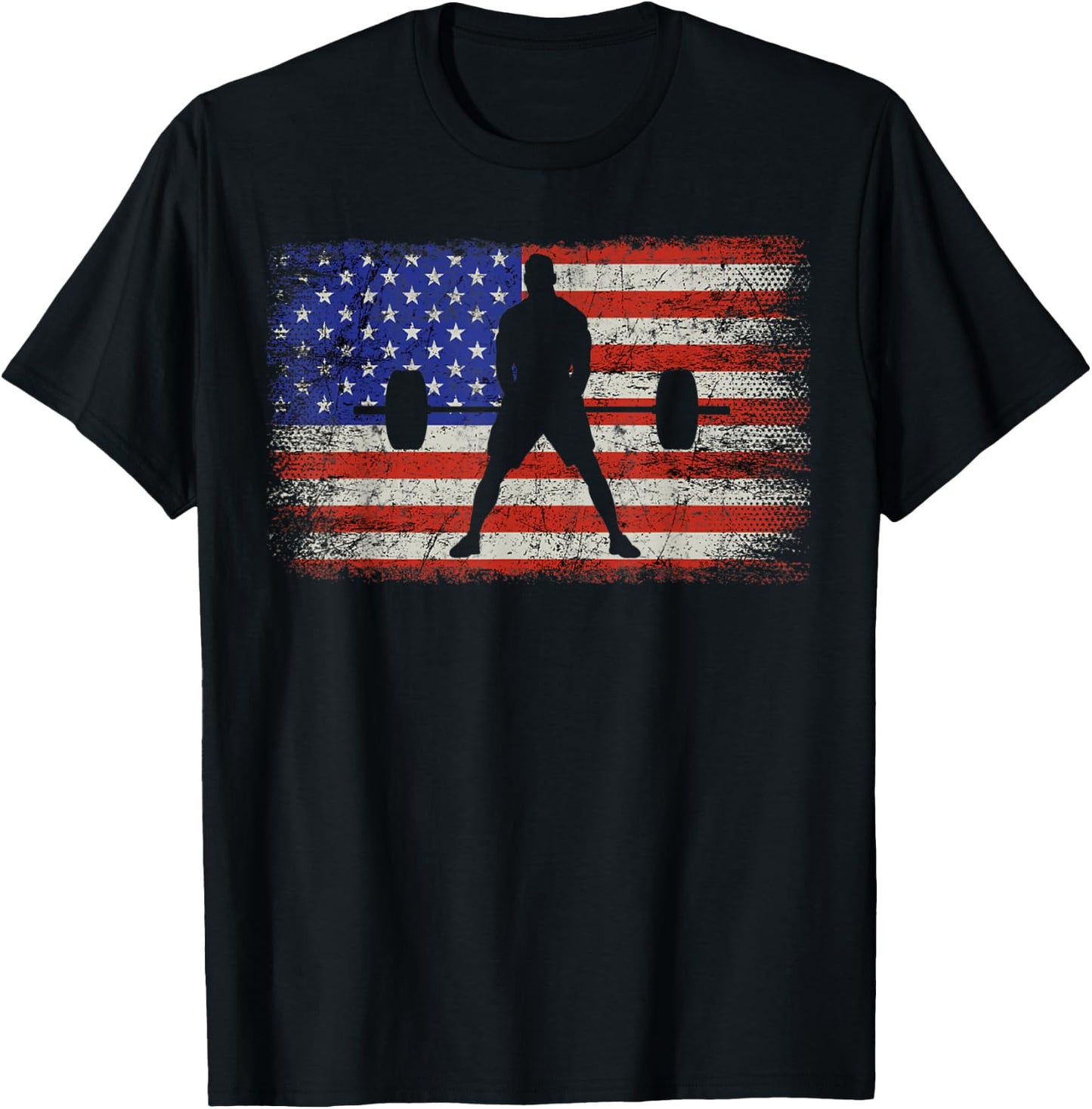 Weightlifting Patriotic Barbell American Flag Weight Lifter T-Shirt - T-Shirt | Black