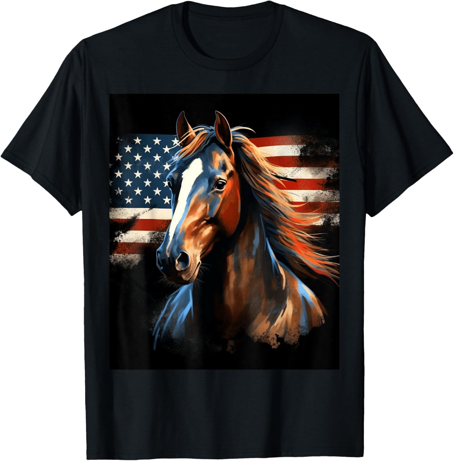 Patriotic Horse American Flag Horseback Riding Western Farm T-Shirt - T-Shirt | Black