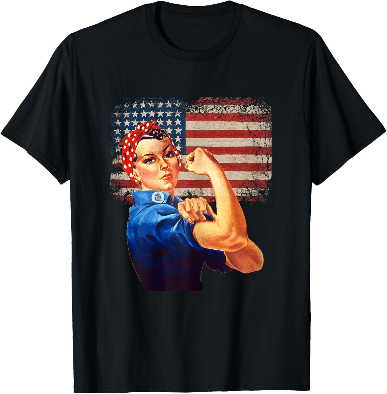 Rosie The Riveter American Flag US Flag T-Shirt - T-Shirt | Black