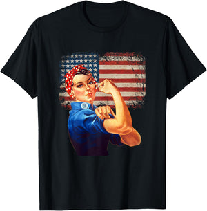 Rosie The Riveter American Flag US Flag T-Shirt - T-Shirt | Black