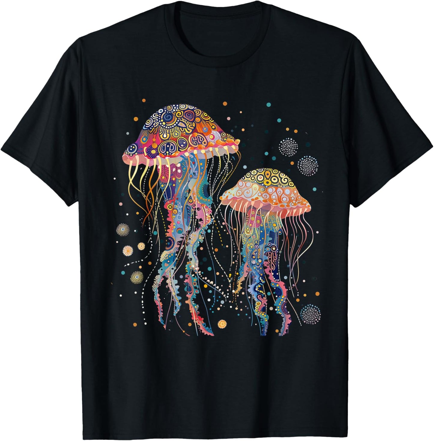Jellyfish Colorful Flower Patterns Scuba Diving Diver Ocean T-Shirt - T-Shirt | Black