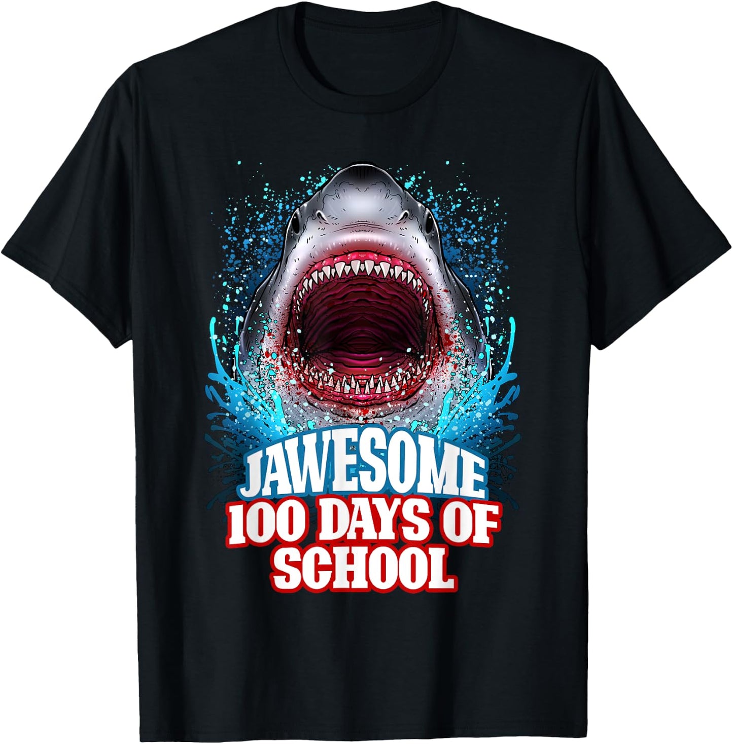 Jawesome 100 Days Of School Kids Adults Great White Shark T-Shirt - T-Shirt | Black