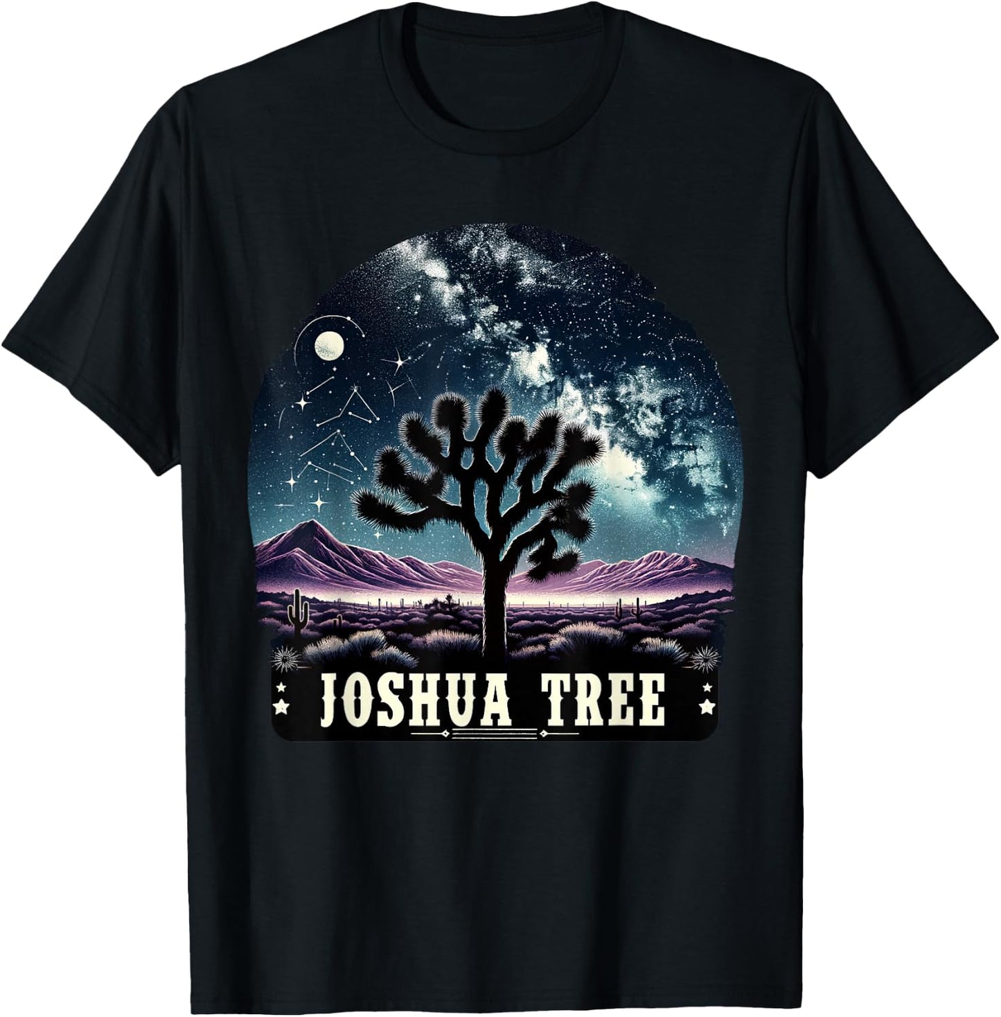Joshua Tree National Park Night Scene Hiking Camping Outdoor T-Shirt - T-Shirt | Black