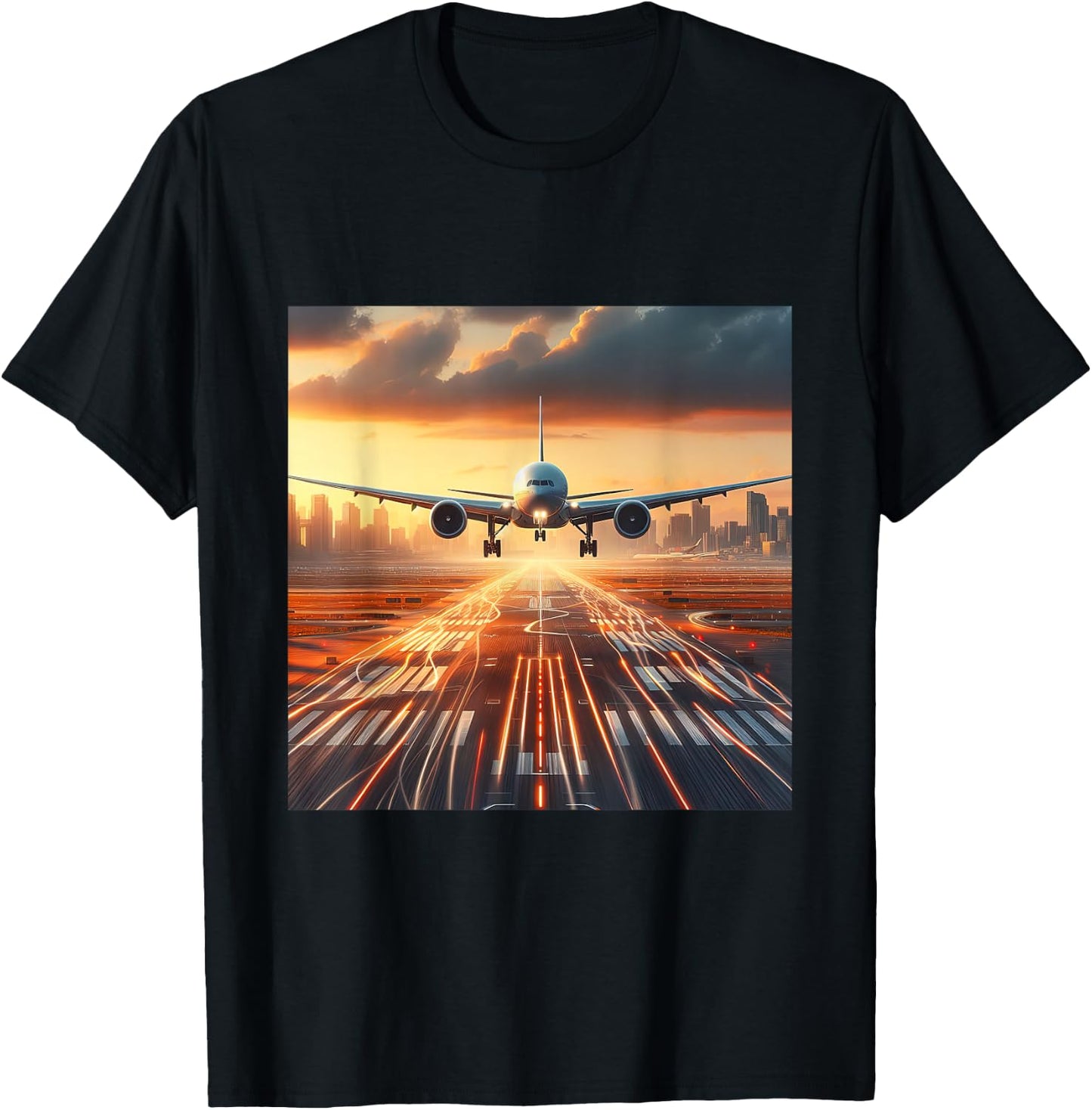 B-777 Aircraft Aviation Airplane Airport Runway Landing T-Shirt - T-Shirt | Black