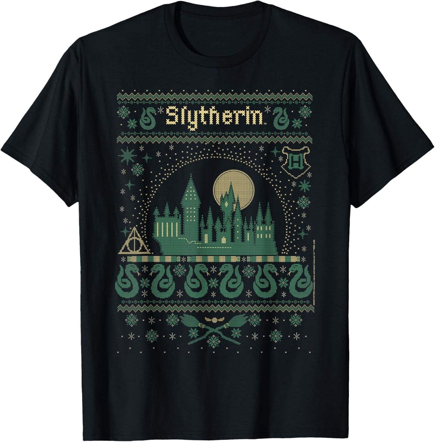 Harry Potter Christmas Slytherin Ugly Sweater T-Shirt - T-Shirt | Black