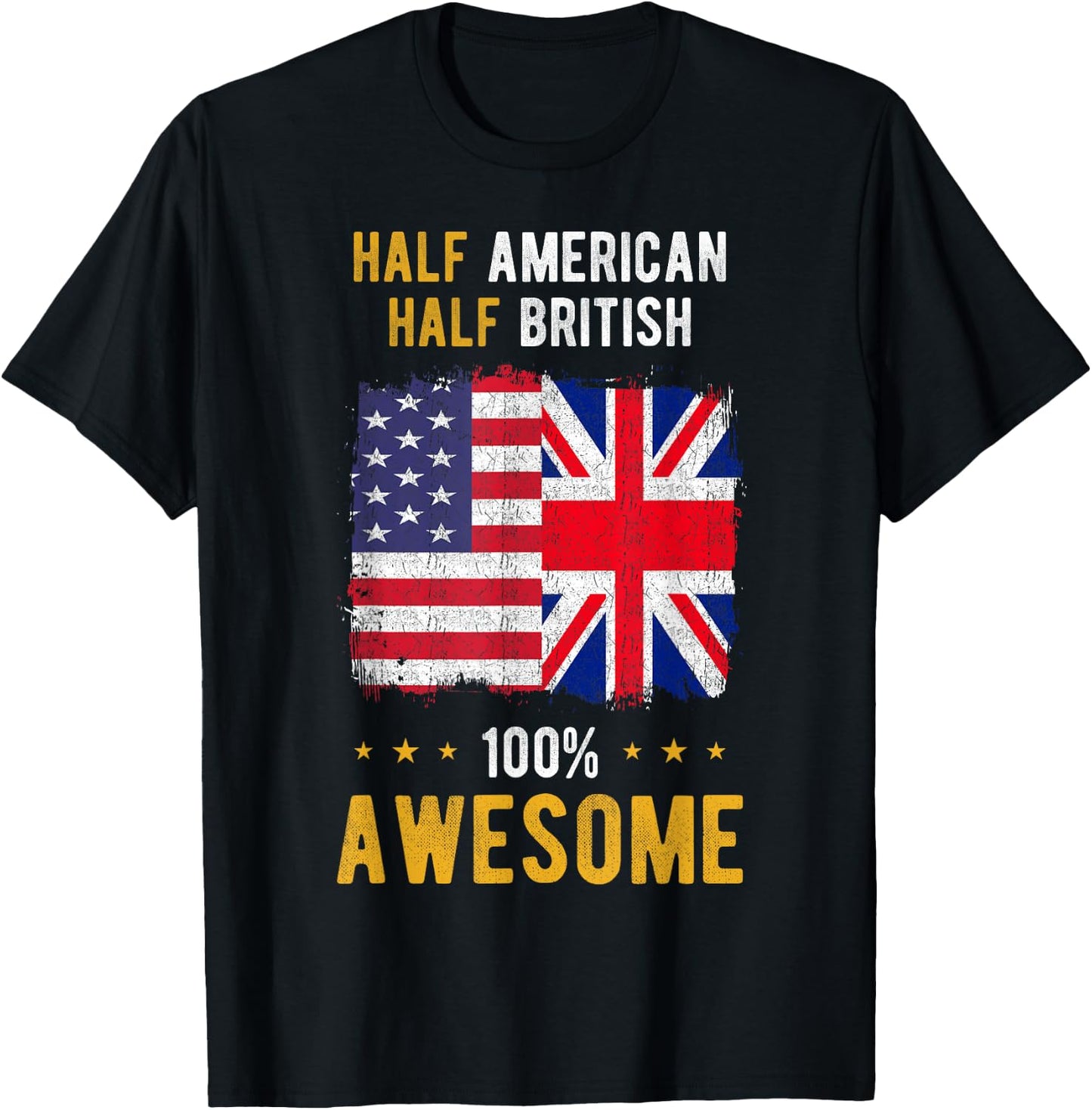 American Great Britain Flag - Half American Half British T-Shirt - T-Shirt | Black