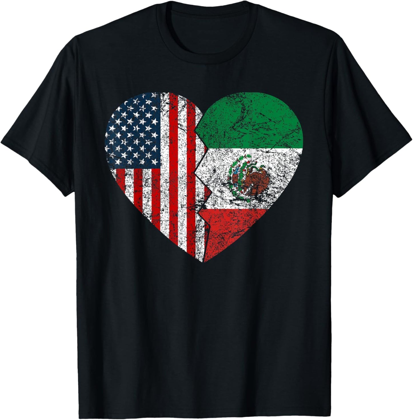 Mexican American Flags Heart | United States Mexico Roots Kids Men T-Shirt - T-Shirt | Black