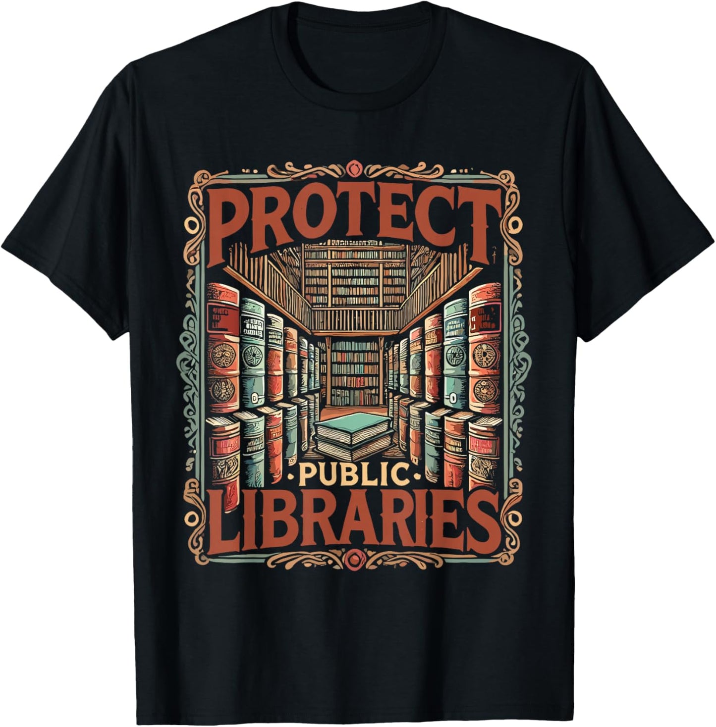 Vintage Reading Library | Protect Public Libraries T-Shirt - T-Shirt | Black