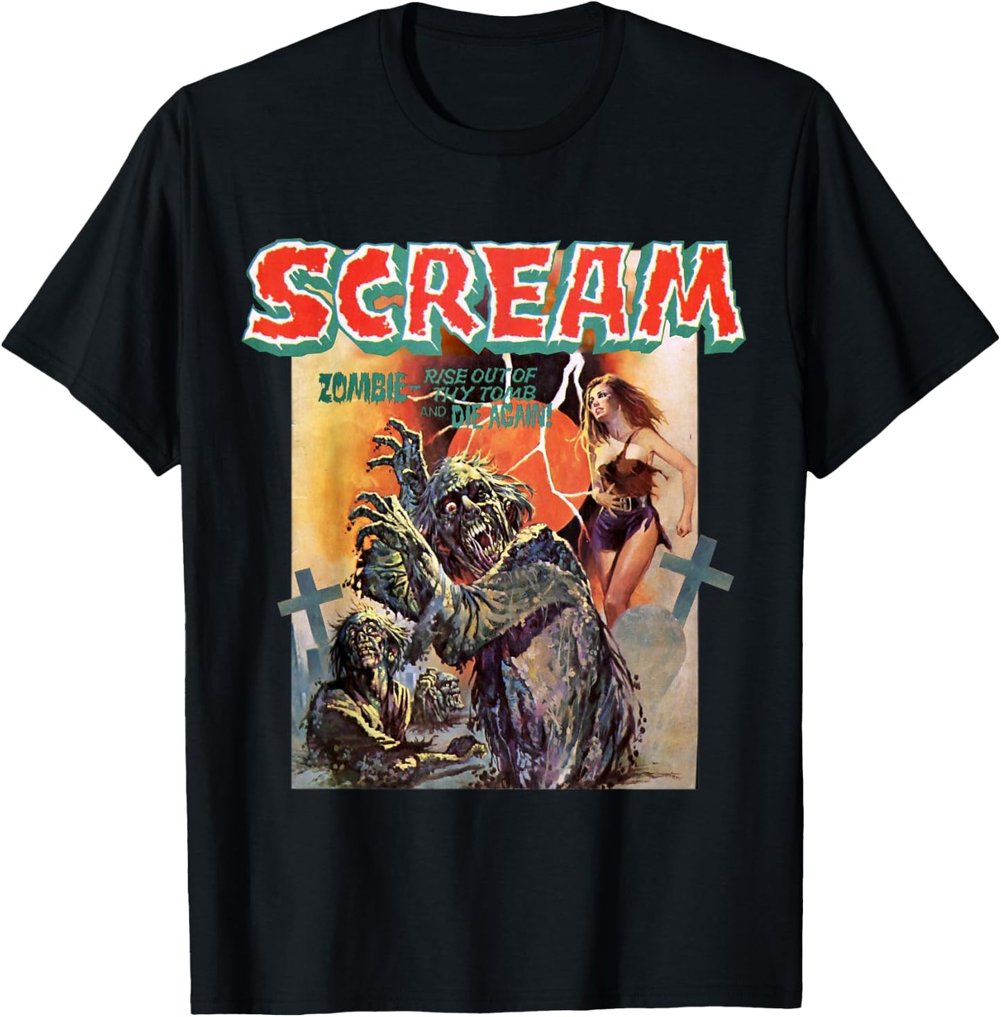 Zombie Vintage Movie Horror Poster Comic Book Graphic T-Shirt - T-Shirt | Black