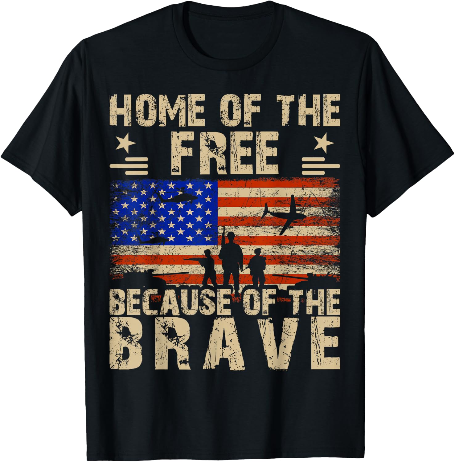 4th of July USA Flag - Home of the Free because of the Brave T-Shirt - T-Shirt | Black
