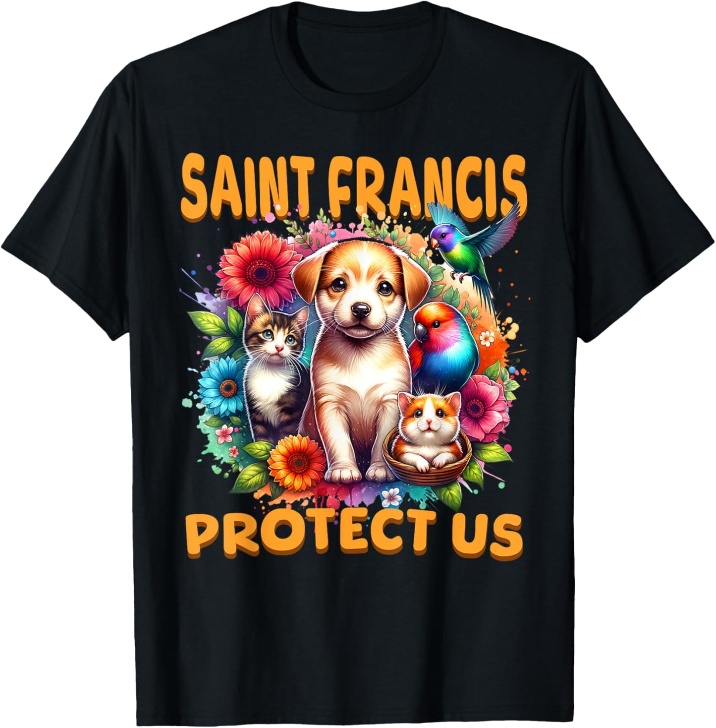 St Francis of Assisi Patron Saint of Animals Cute Catholic T-Shirt - T-Shirt | Black