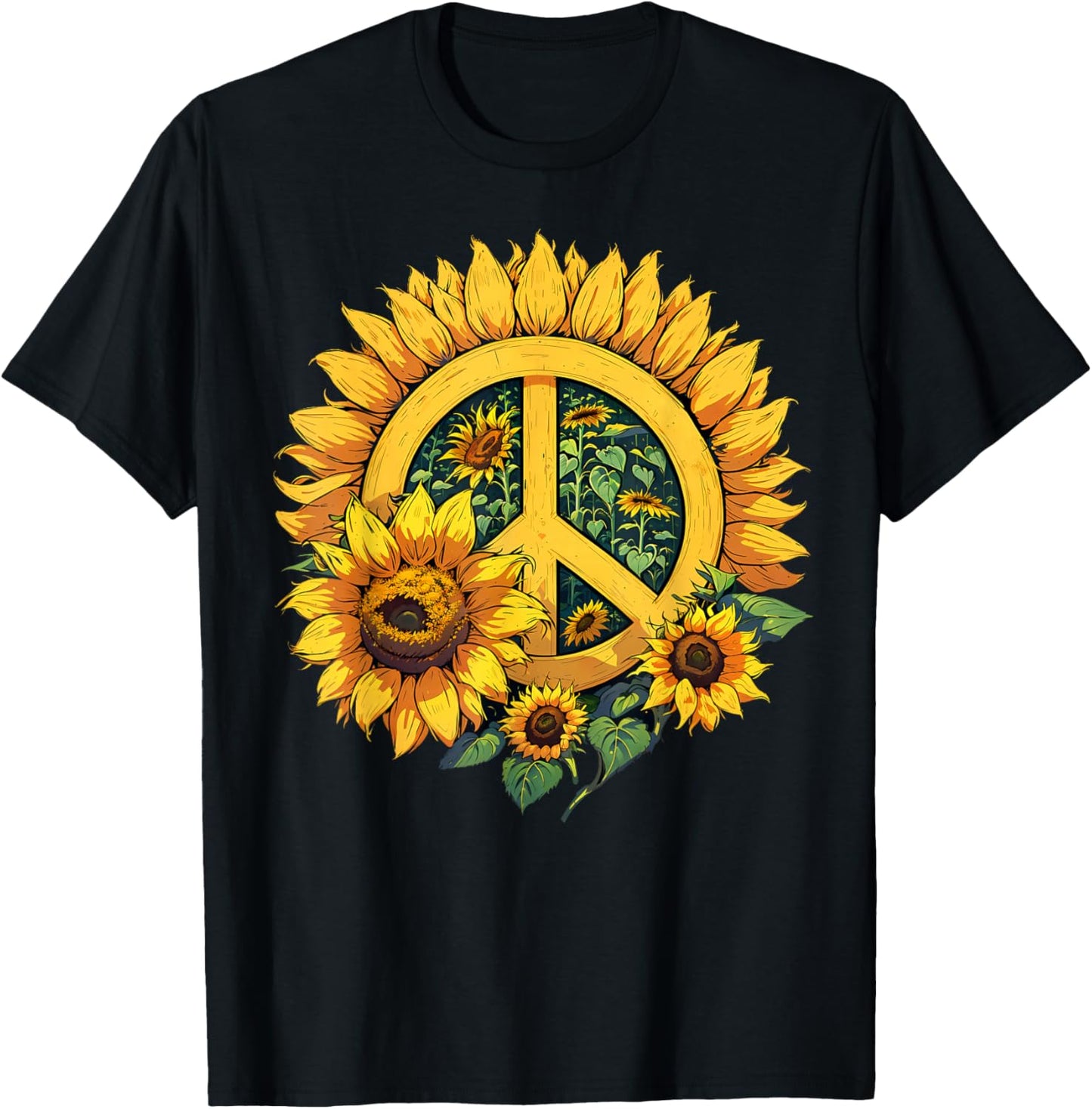 Sunflower Peace Sign T-Shirt - T-Shirt | Black