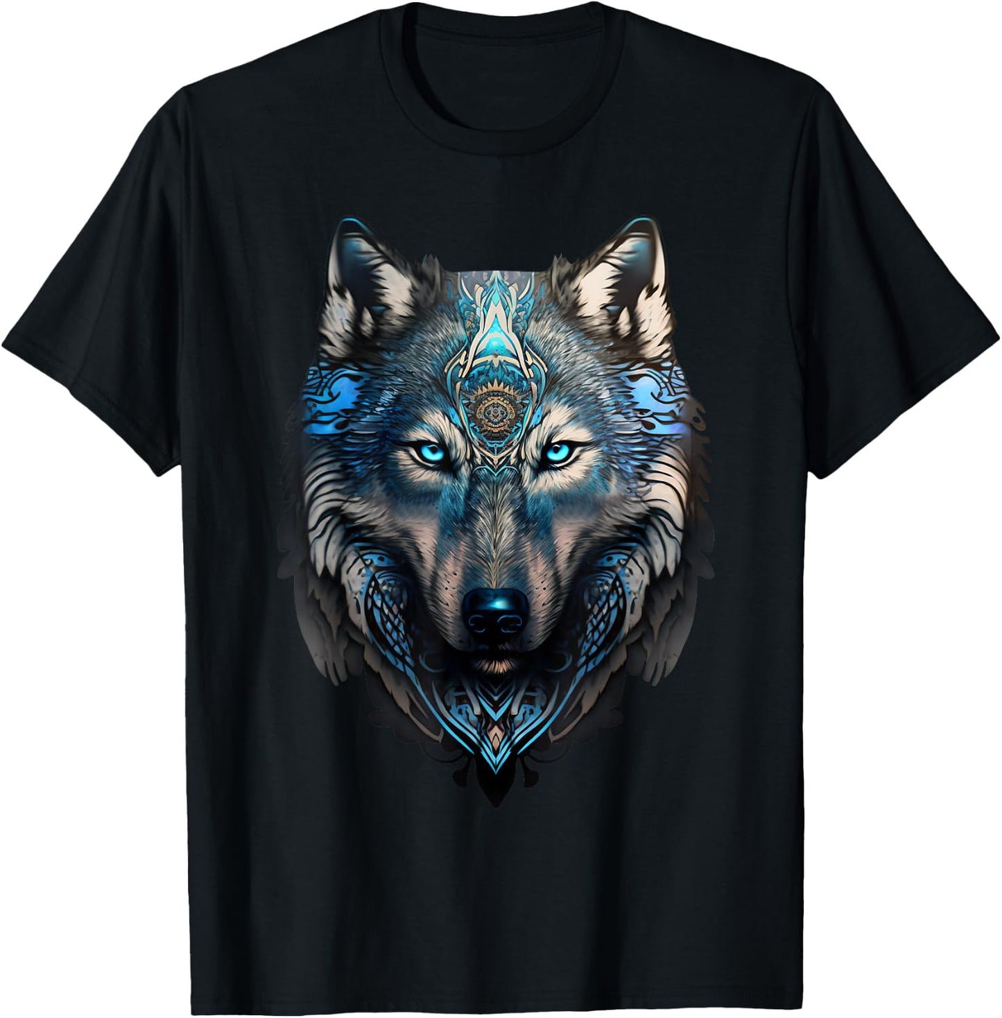 Wolf Majestic Native American Style Grey Wolf & Animal Lover T-Shirt - T-Shirt | Black