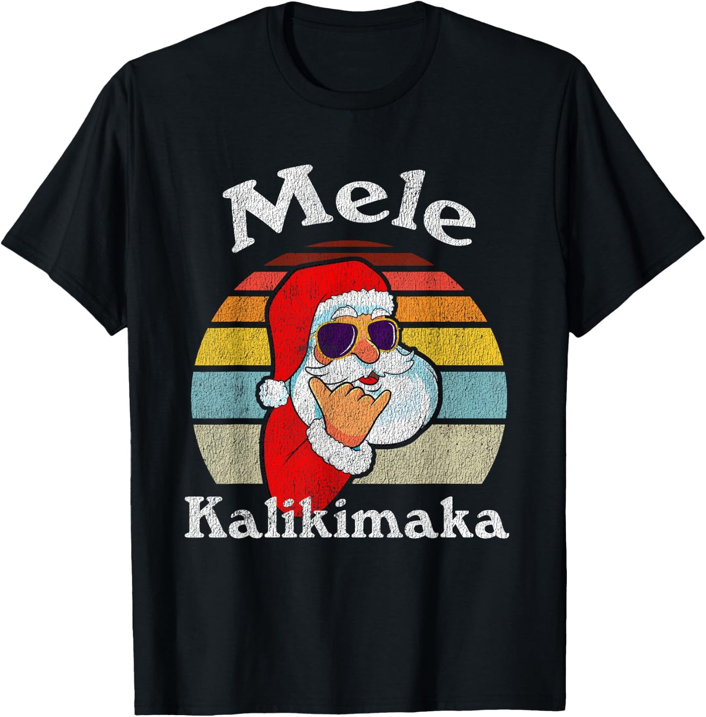 Mele Kalikimaka Retro Christmas Santa Shaka Hawaii Short Sleeve T-Shirt - T-Shirt | Black