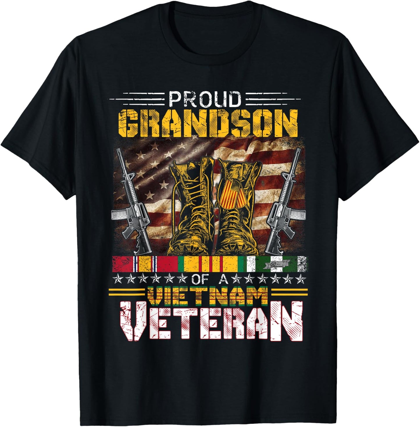 Proud Grandson Of A Vietnam Veteran Shirt | Vietnam War Vet T-Shirt - T-Shirt | Black