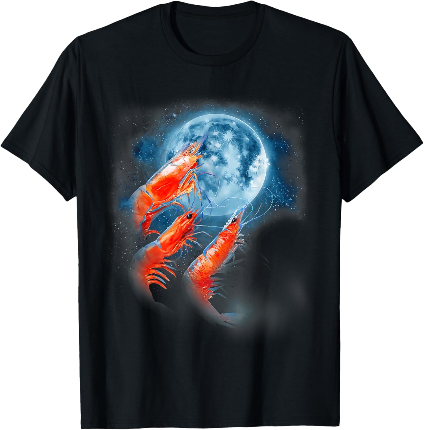 Three Shrimp Moon | Funny 3 Shrimp Howling Moon Men Women T-Shirt - T-Shirt | Black