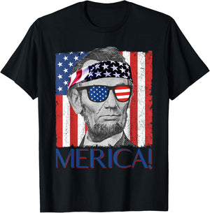 Abraham Lincoln 'Merica Patriotic American Flag 4th of July Women Men T-Shirt - T-Shirt | Black