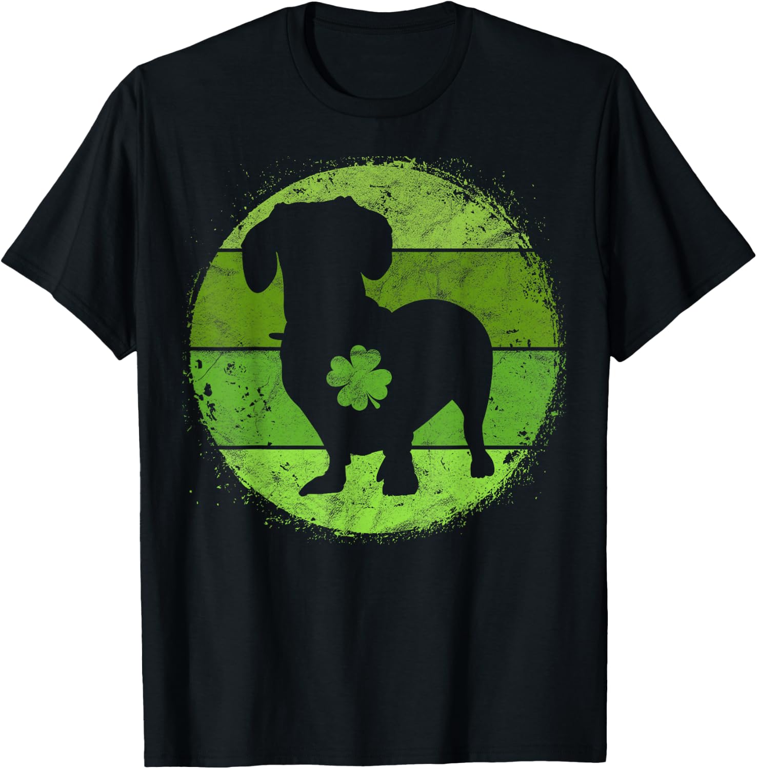 Circular Dachshund Irish Shamrock Doxie St Patricks Day T-Shirt - T-Shirt | Black