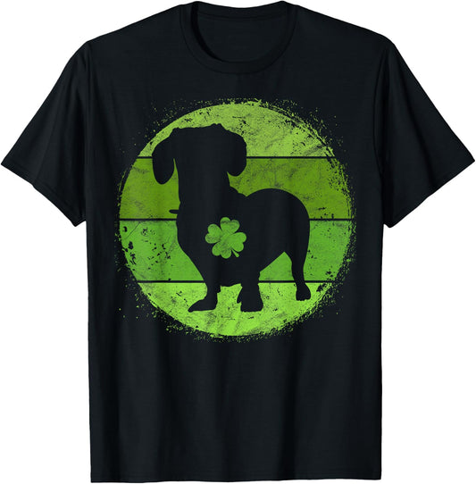Circular Dachshund Irish Shamrock Doxie St Patricks Day T-Shirt - T-Shirt | Black
