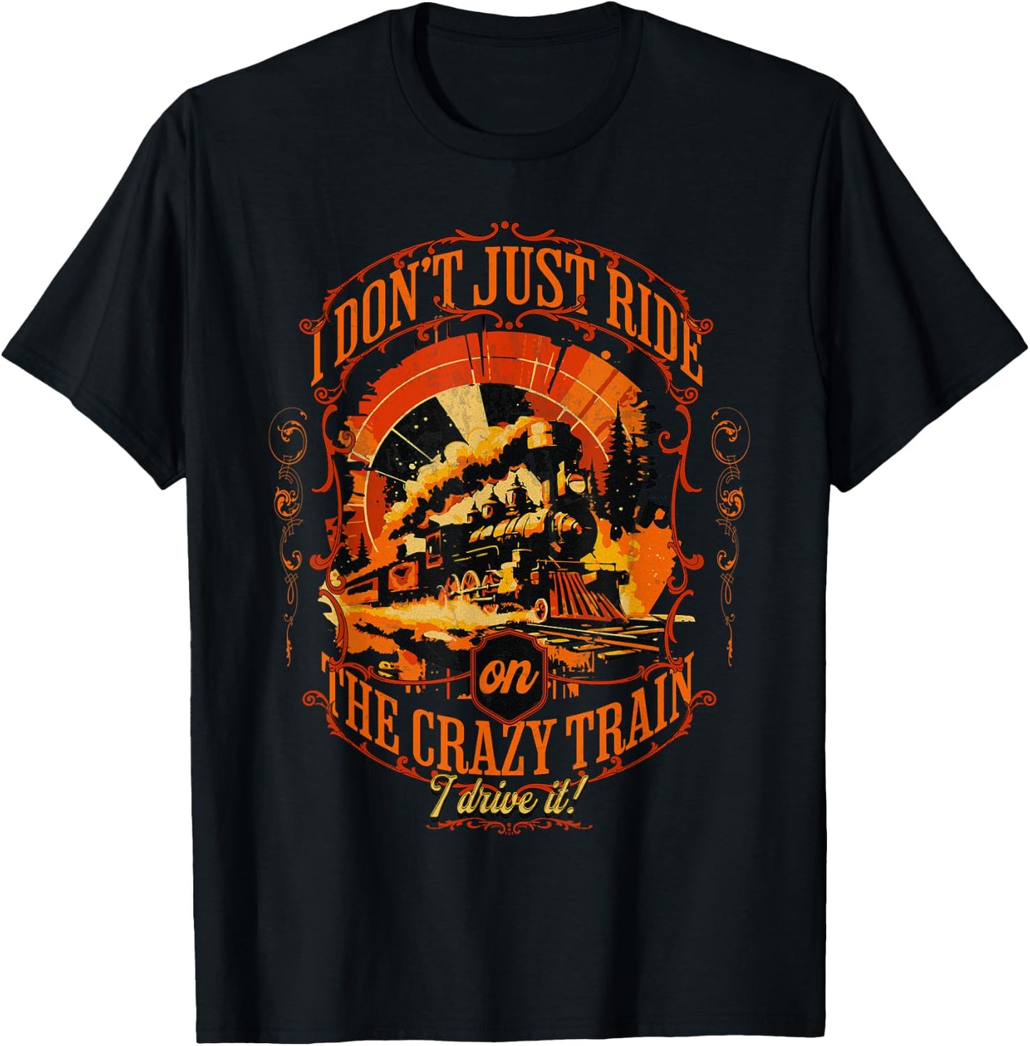 Crazy Train Conductor: Steering the Madness T-Shirt - T-Shirt | Black