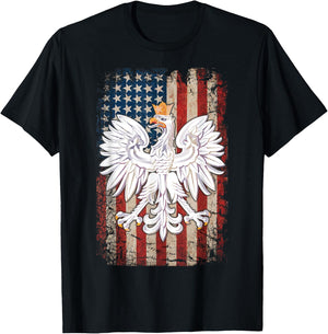 Polish Eagle American Flag Pride Poland T-Shirt - T-Shirt | Black