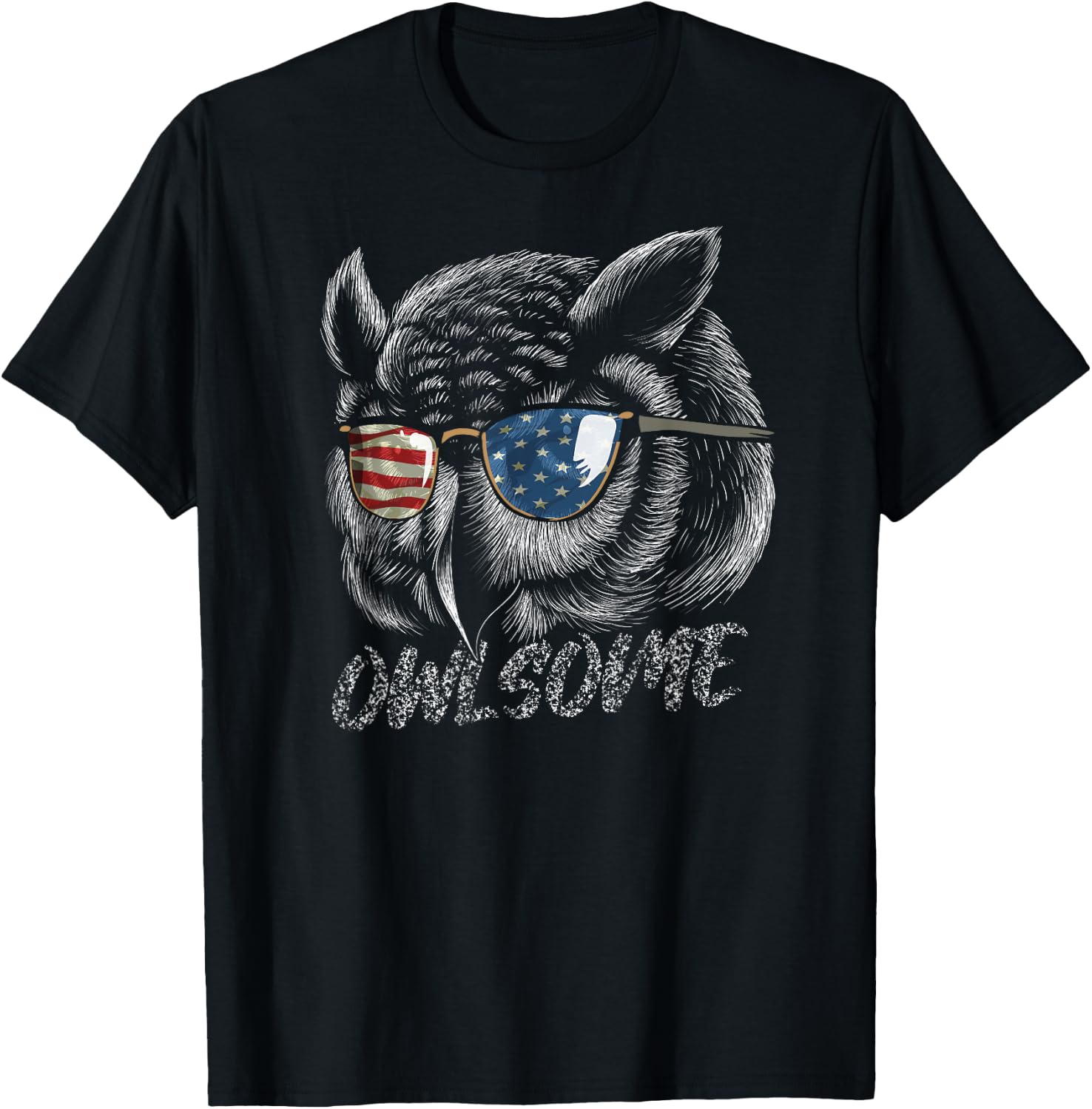 Owlsome Awesome Owl Funny Patriotic Gift Owl Lovers Women Kids Men T-Shirt - T-Shirt | Black