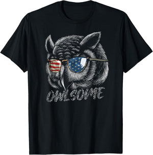 Owlsome Awesome Owl Funny Patriotic Gift Owl Lovers Women Kids Men T-Shirt - T-Shirt | Black