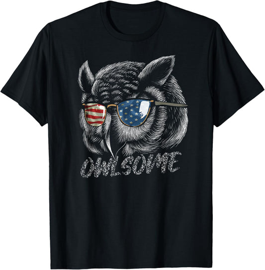 Owlsome Awesome Owl Funny Patriotic Gift Owl Lovers Women Kids Men T-Shirt - T-Shirt | Black