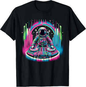 Retro Astronaut DJ Men Women Kids Funny Astronaut T-Shirt - T-Shirt | Black
