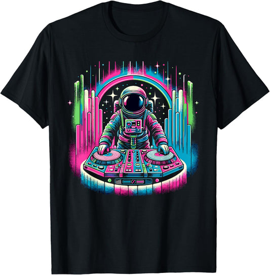 Retro Astronaut DJ Men Women Kids Funny Astronaut T-Shirt - T-Shirt | Black