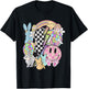 Retro Groovy Happy Easter Bunny Smile Face For Girls T-Shirt - T-Shirt | Black