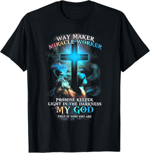 Lion Cross Light Colorful Waymaker Miracle Worker T-Shirt - T-Shirt | Black