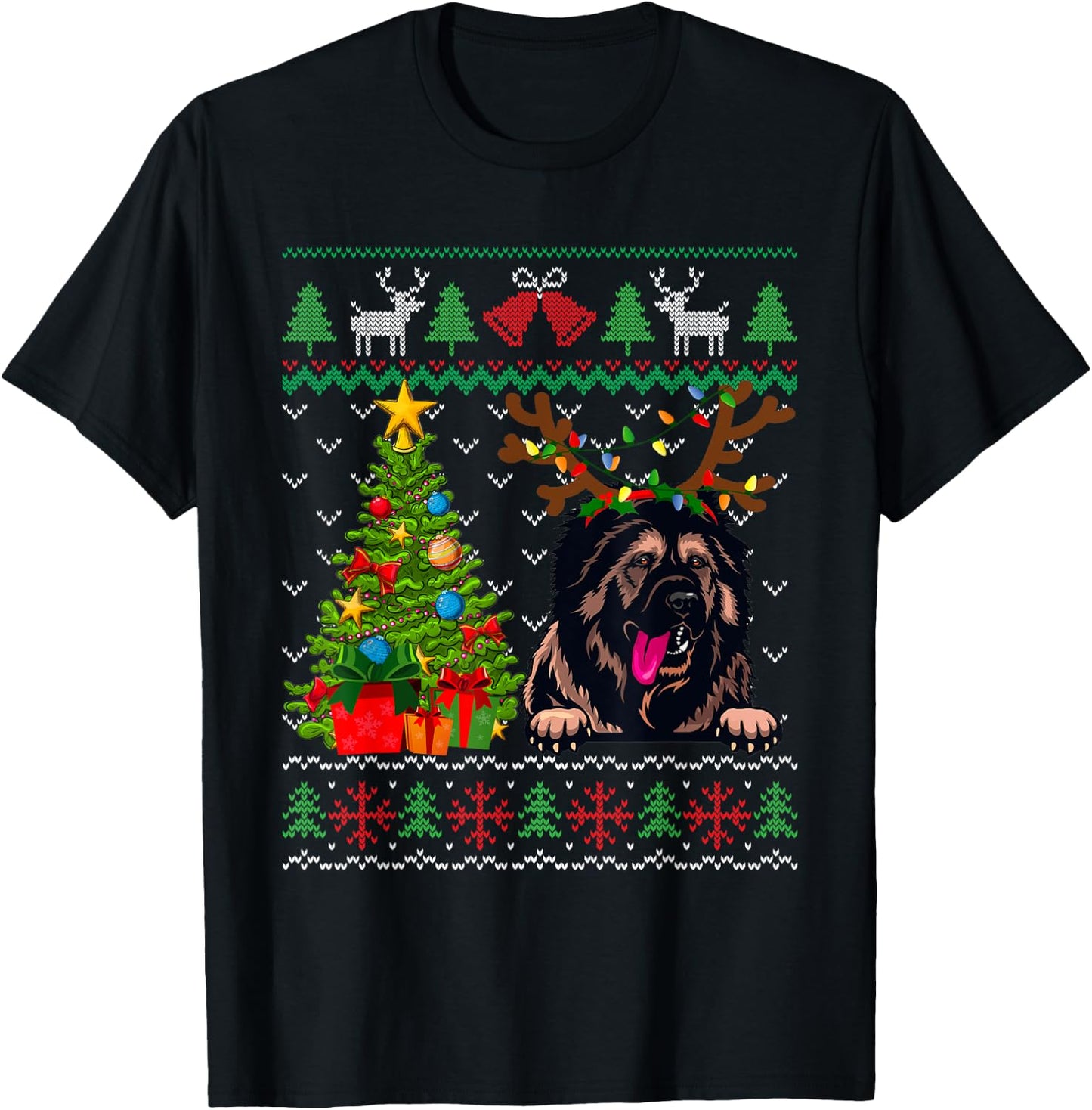 Caucasian Shepherd Dog Merry Christmas Reindeer Truck Xmas T-Shirt - T-Shirt | Black