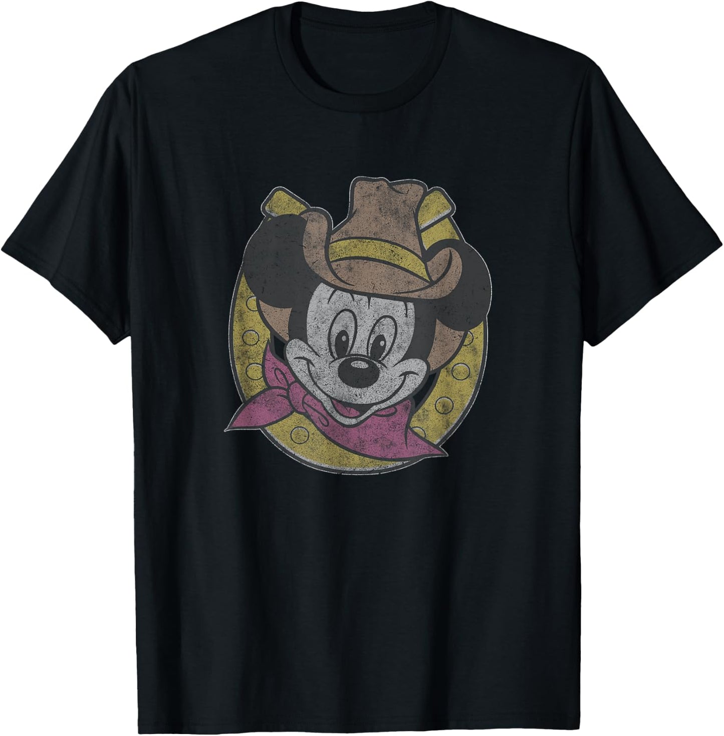 Disney Mickey Cowboy Classic Horseshoe Hat T-Shirt - T-Shirt | Black