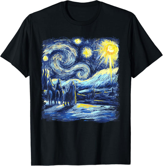 Van Gogh Shirt Starry Night Three Wise Men Funny Christian T-Shirt - T-Shirt | Black