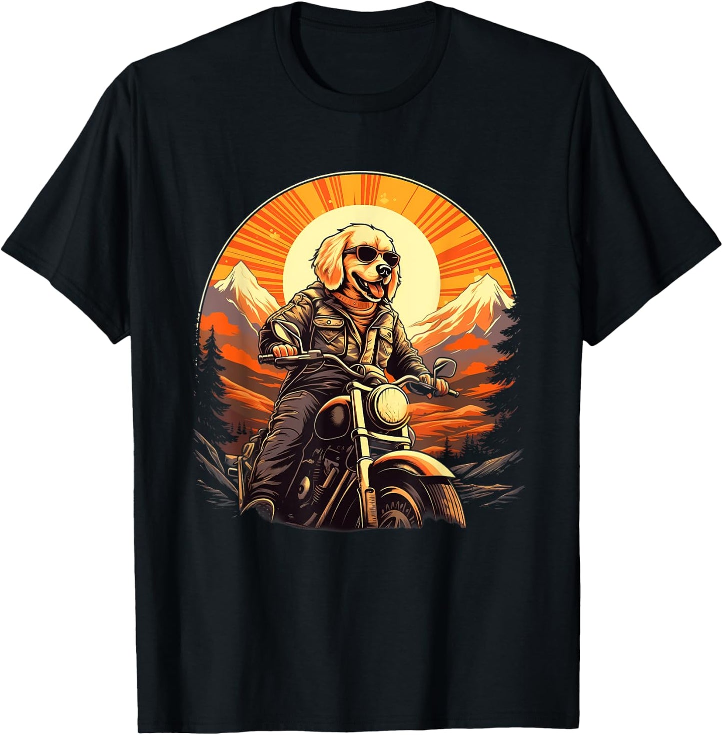 Biker Golden Retriever Dog Riding Motorcycle Men Women Girls Kids T-Shirt - T-Shirt | Black